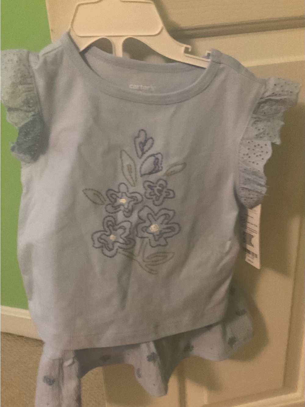 Carter's Light Blue Floral Ruffle-Sleeve Girls Outfit 12 months New